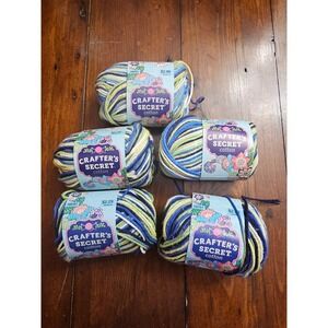 Crafter's‎ Secret Cotton Yarn Happy Day 110 Blue Green Yellow Lot of 5 Skeins